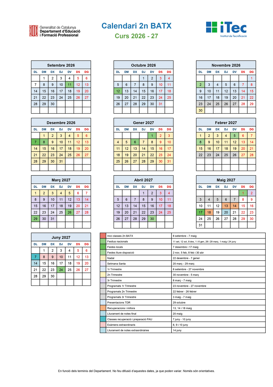 Calendari 2 Batxillerat