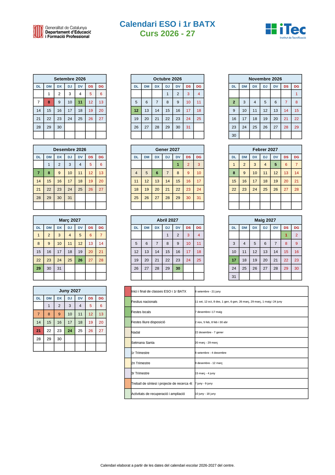 Calendari ESO i 1r Batx